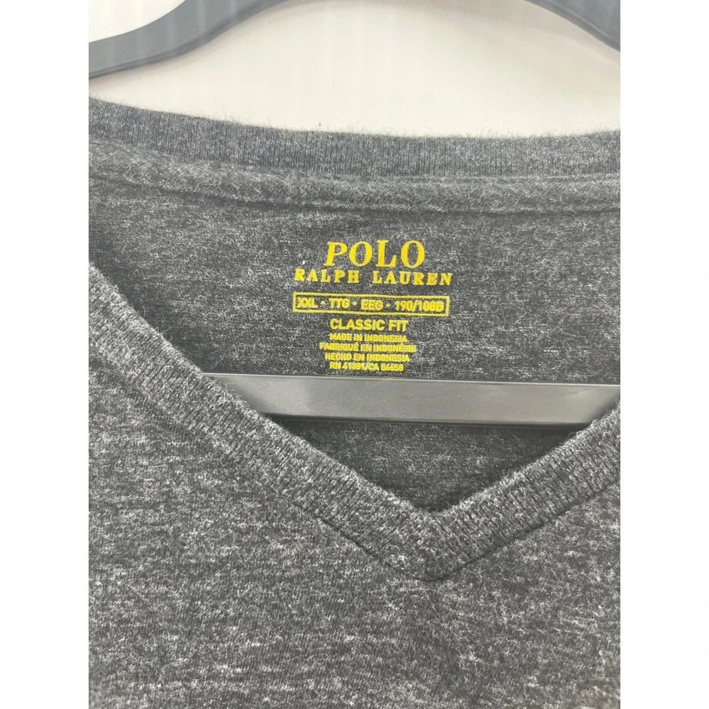 Polo Ralph Lauren Mens XXL Classic Fit V-Neck T-Shirt Charcoal Gray Heather Pony